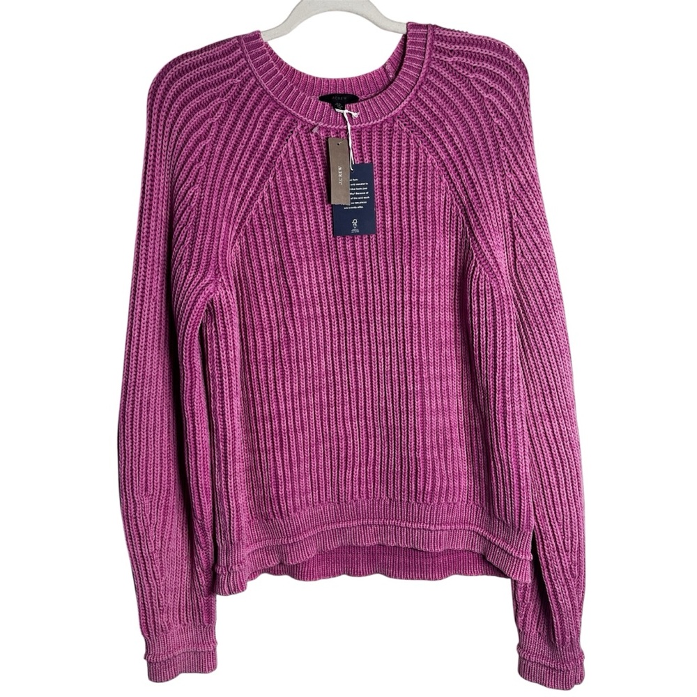 NWT J. Crew Women  Pink Washed Crew Neck Coastal Ribbed Cable Knit Sweater SZ XL - Picture 5 of 10